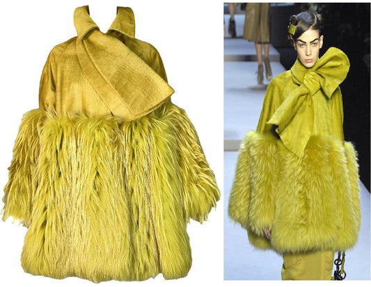 F/W 2007 Christian Dior by John Galliano Runway 60's MOD Style Green Fur Coat