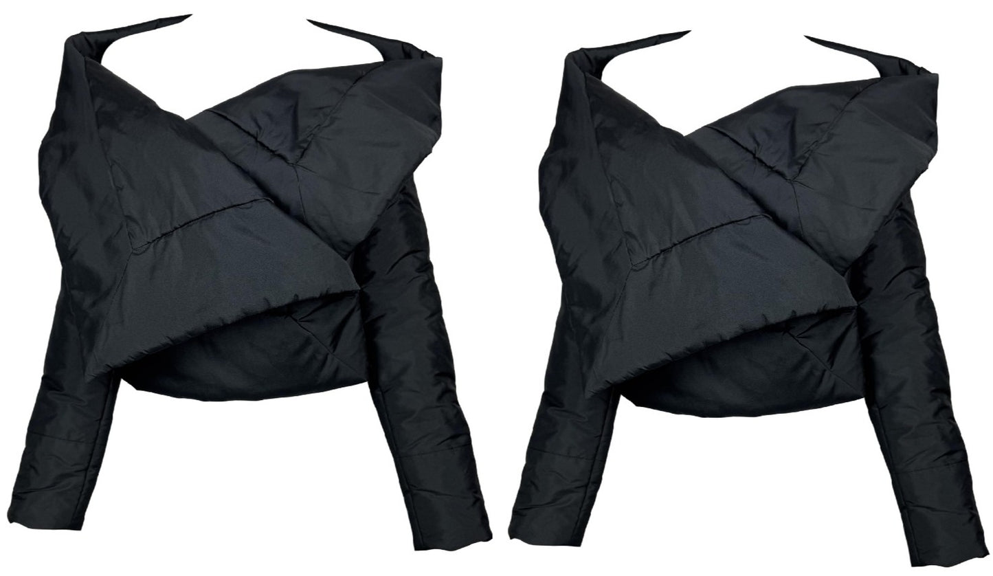 F/W 2007 Gianfranco Ferre NWT Black Wide Neck Off Shoulder Cropped Puffer Jacket Coat