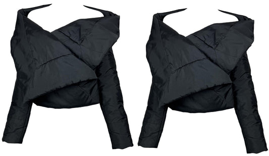 F/W 2007 Gianfranco Ferre NWT Black Wide Neck Off Shoulder Cropped Puffer Jacket Coat