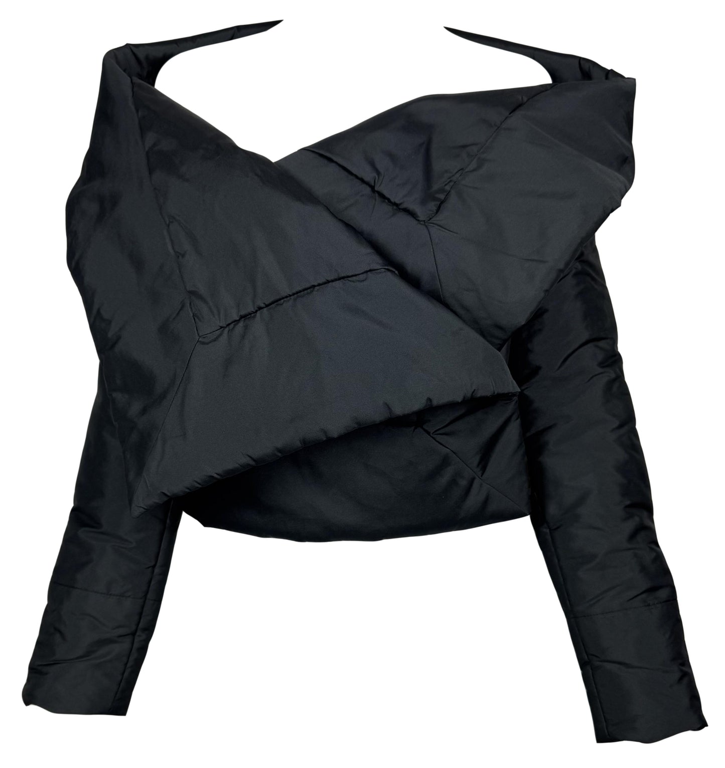 F/W 2007 Gianfranco Ferre NWT Black Wide Neck Off Shoulder Cropped Puffer Jacket Coat