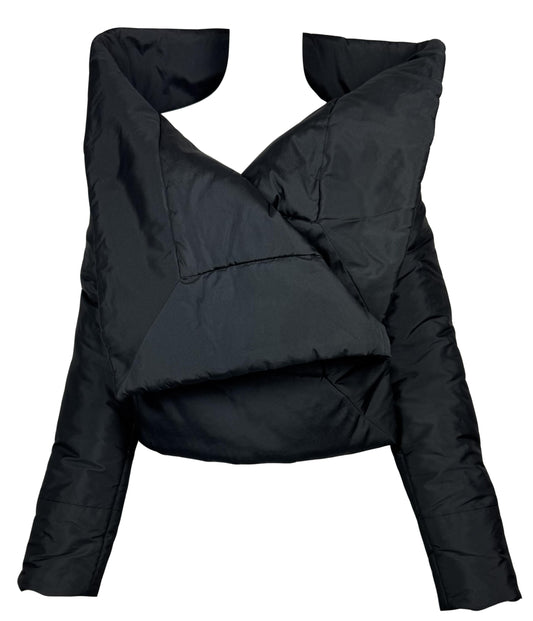F/W 2007 Gianfranco Ferre NWT Black Wide Neck Off Shoulder Cropped Puffer Jacket Coat