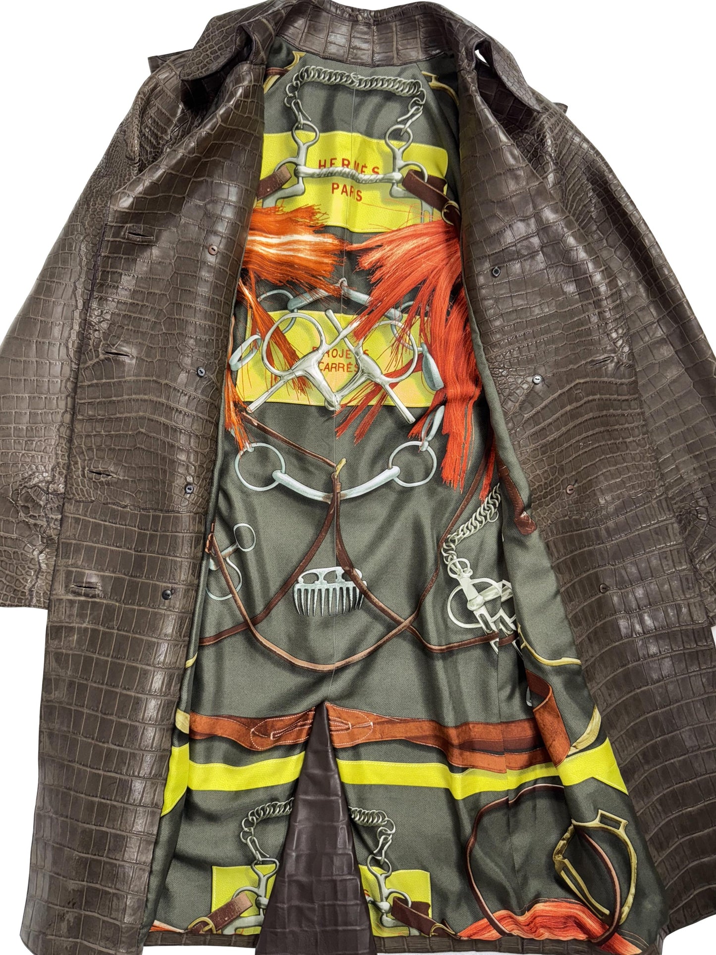 F/W 2007 Hermès by Jean Paul Gaultier Runway RARE Brown Crocodile Alligator Trench Coat Jacket