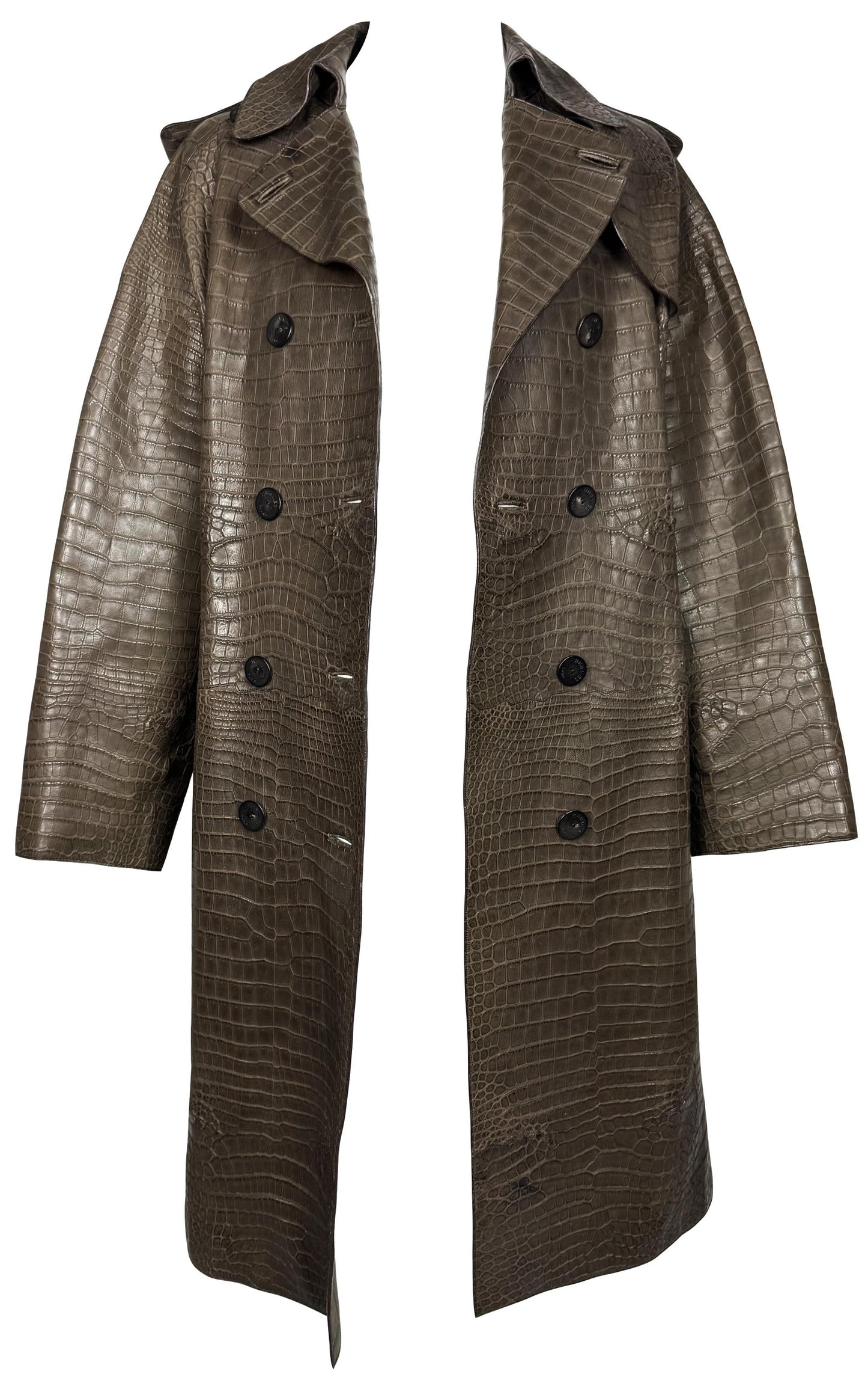 F/W 2007 Hermès by Jean Paul Gaultier Runway RARE Brown Crocodile Alligator Trench Coat Jacket