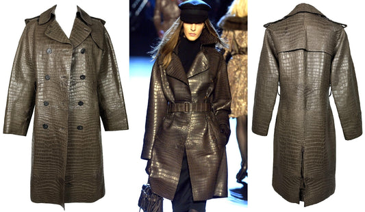 F/W 2007 Hermès by Jean Paul Gaultier Runway RARE Brown Crocodile Alligator Trench Coat Jacket