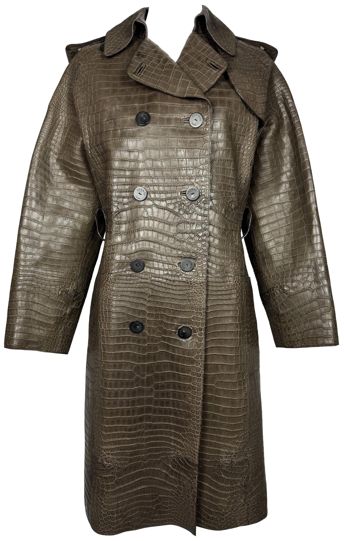 F/W 2007 Hermès by Jean Paul Gaultier Runway RARE Brown Crocodile Alligator Trench Coat Jacket