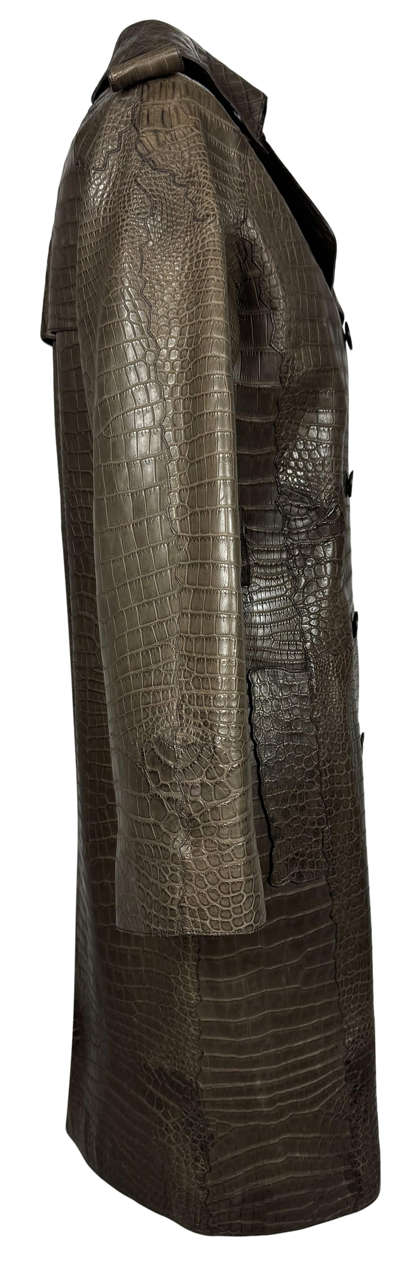 F/W 2007 Hermès by Jean Paul Gaultier Runway RARE Brown Crocodile Alligator Trench Coat Jacket