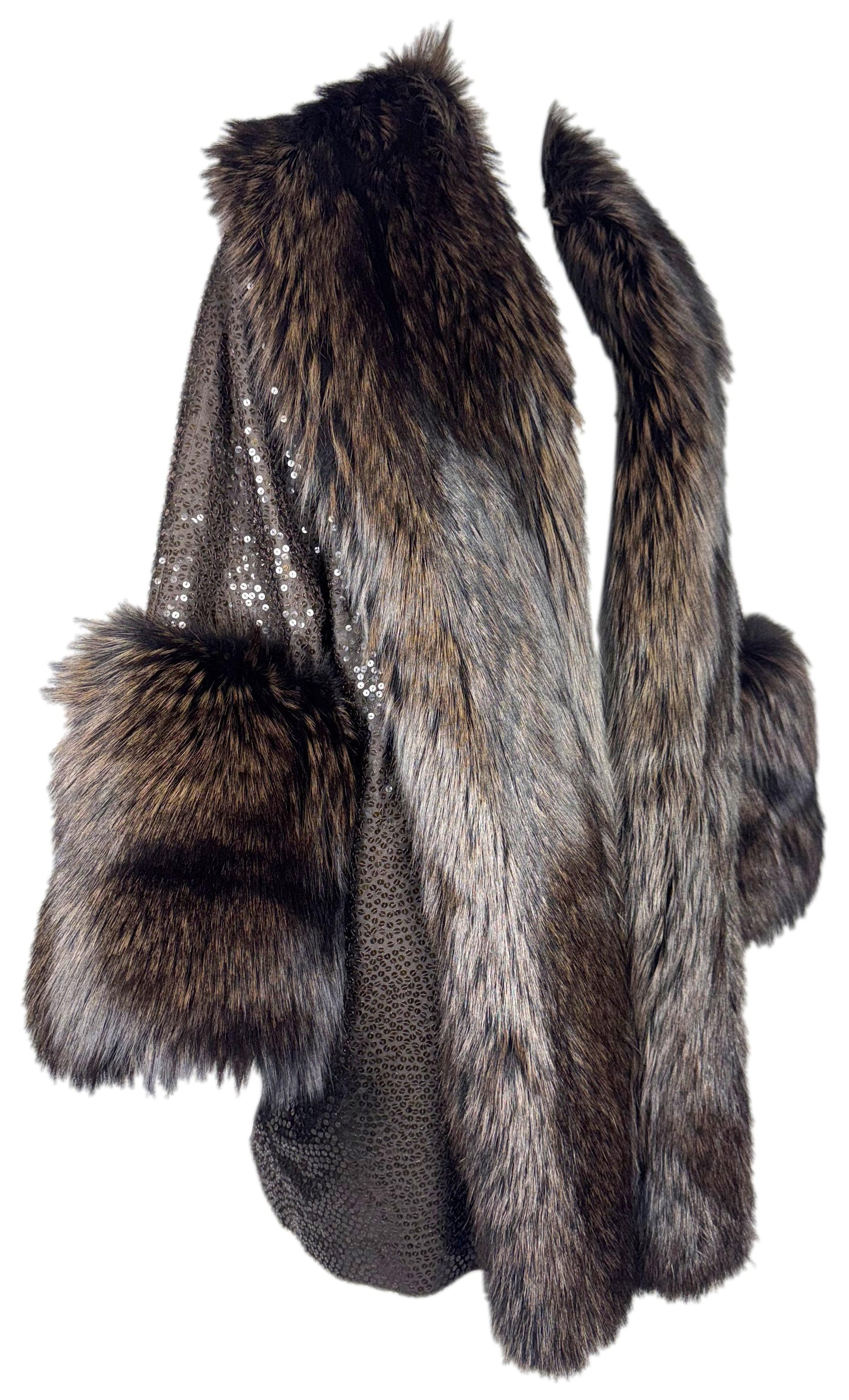 F/W 2007 Michael Kors Runway 1920's Flapper Style Brown Sequin Cocoon Coat w Fox Fur