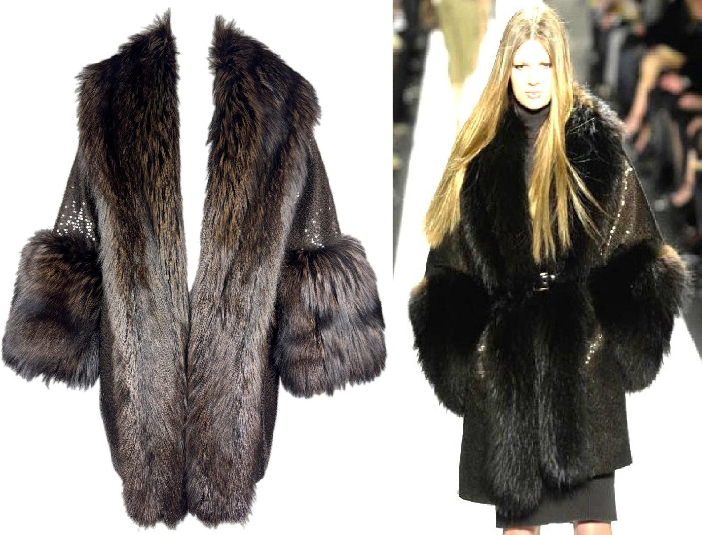 F/W 2007 Michael Kors Runway 1920's Flapper Style Brown Sequin Cocoon Coat w Fox Fur