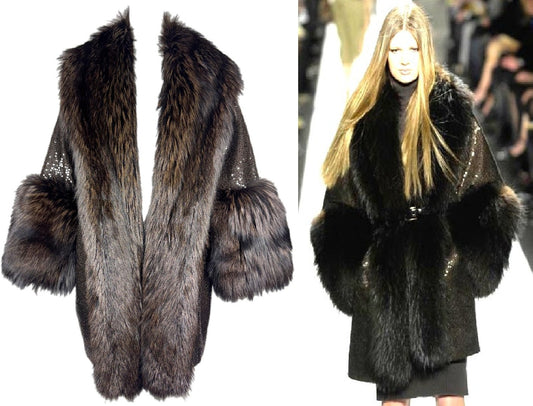 F/W 2007 Michael Kors Runway 1920's Flapper Style Brown Sequin Cocoon Coat w Fox Fur