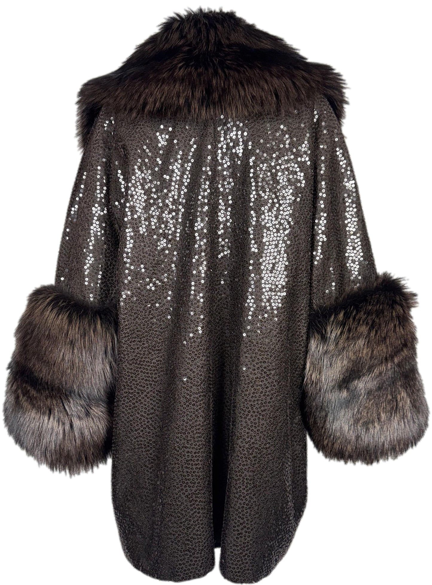 F/W 2007 Michael Kors Runway 1920's Flapper Style Brown Sequin Cocoon Coat w Fox Fur