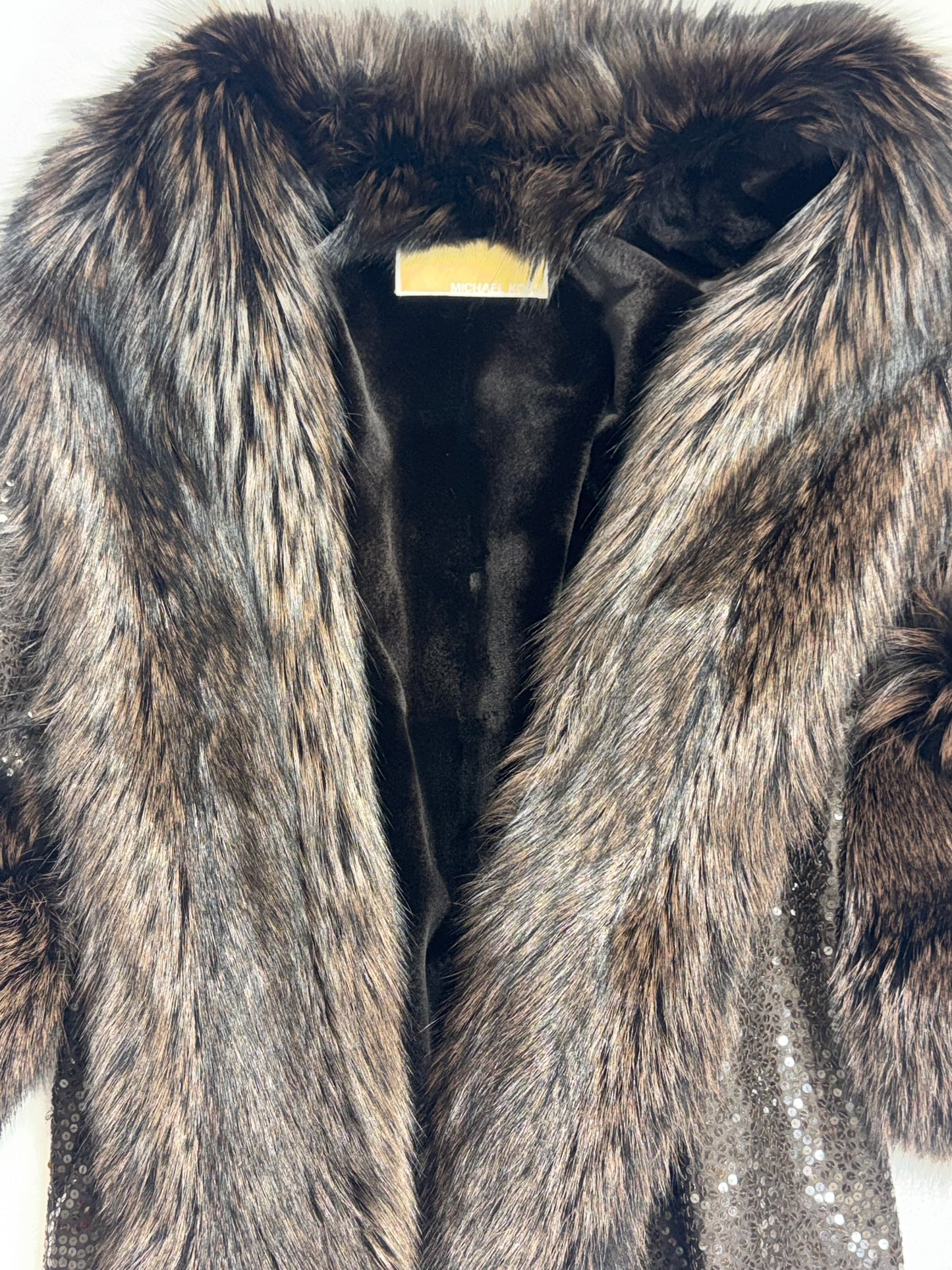 F/W 2007 Michael Kors Runway 1920's Flapper Style Brown Sequin Cocoon Coat w Fox Fur