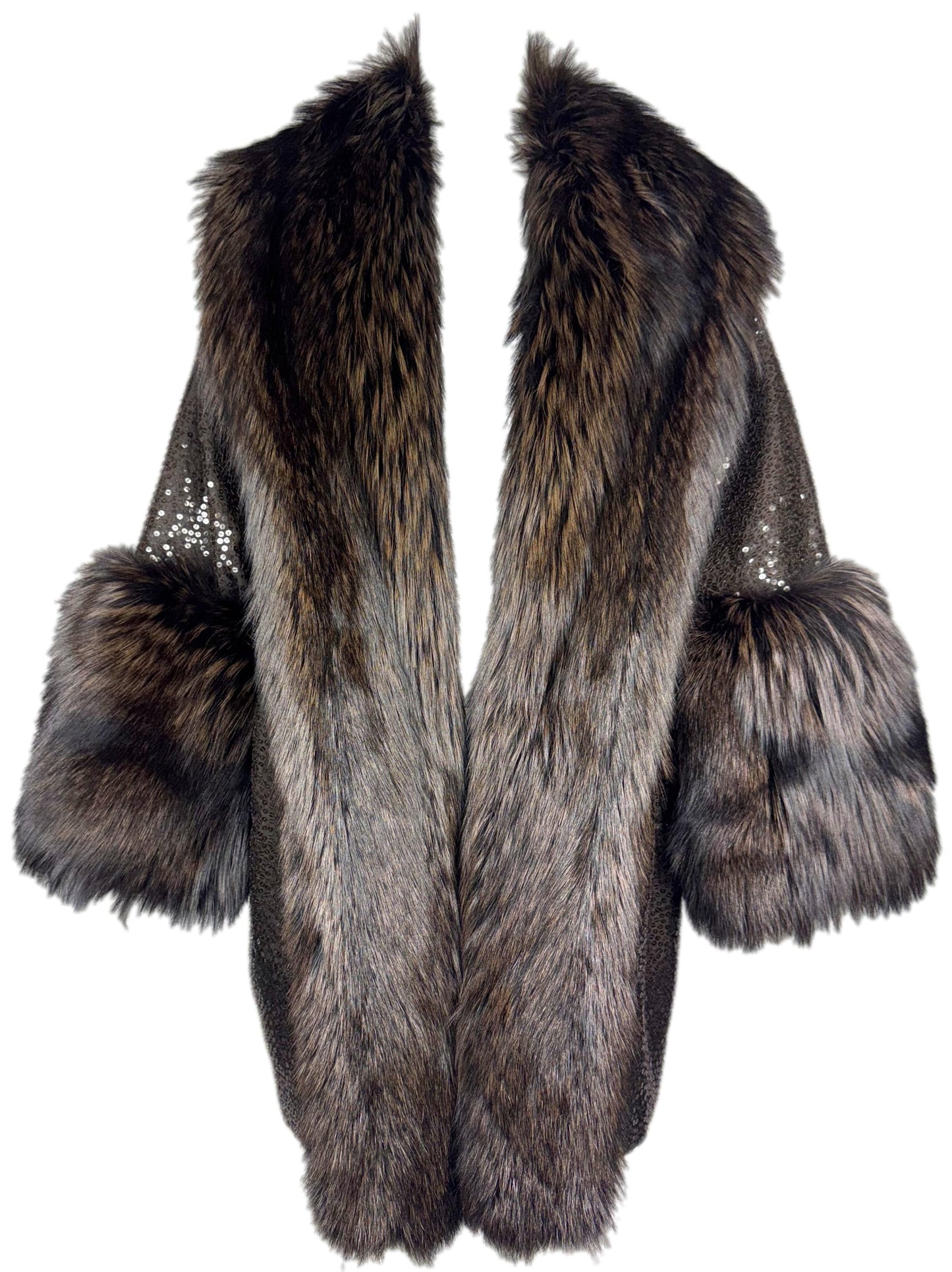 F/W 2007 Michael Kors Runway 1920's Flapper Style Brown Sequin Cocoon Coat w Fox Fur