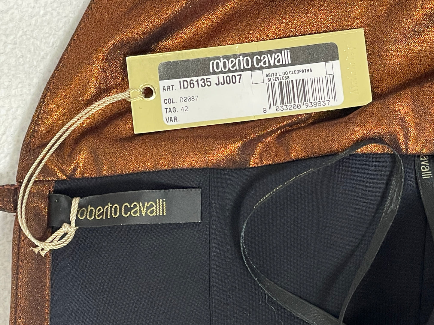 F/W 2007 Roberto Cavalli Runway Cleopatra Egyptian Plunge V-Neck Copper Fitted Maxi Dress