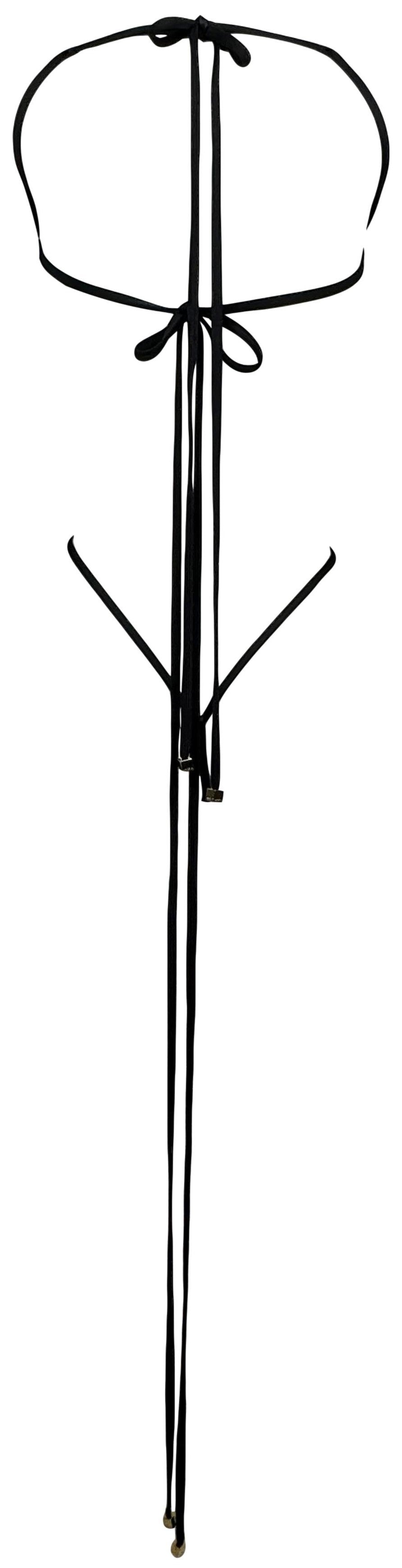 S/S 2007 Dsquared2 Runway Plunging Black Backless String Monokini Swimsuit w Gold Medallion