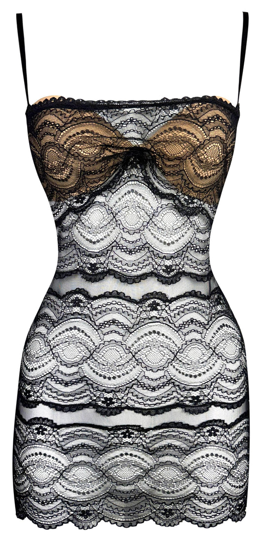 S/S 2007 Gianfranco Ferre Runway Sheer Black Lace w Nude Bra Micro Mini Dress Top