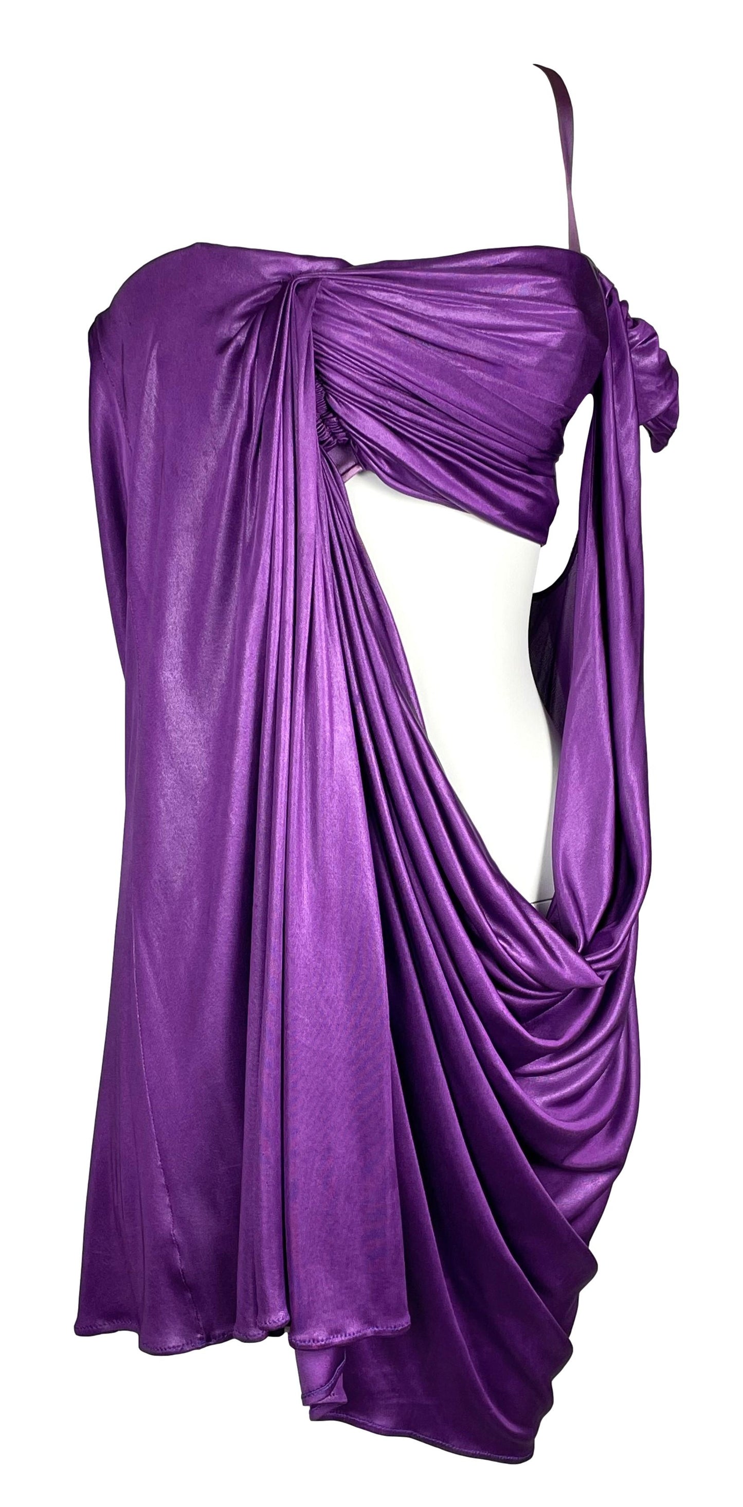 S/S 2007 John Galliano Runway Purple Grecian One Shoulder Cut-Out Mini Dress