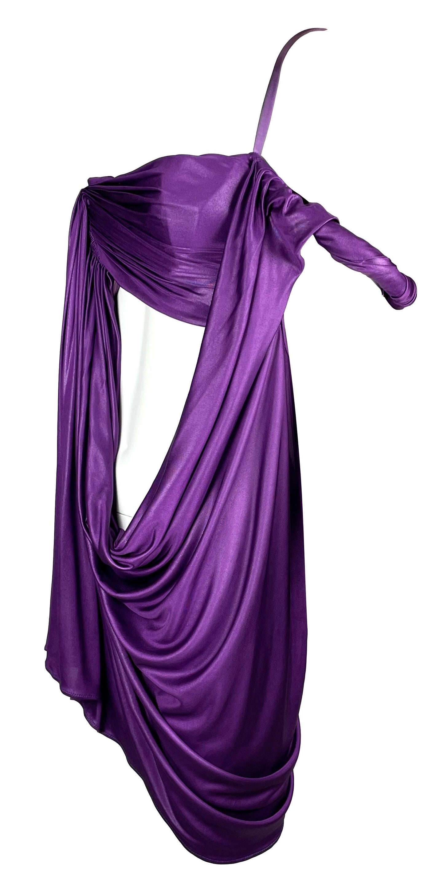 S/S 2007 John Galliano Runway Purple Grecian One Shoulder Cut-Out Mini Dress