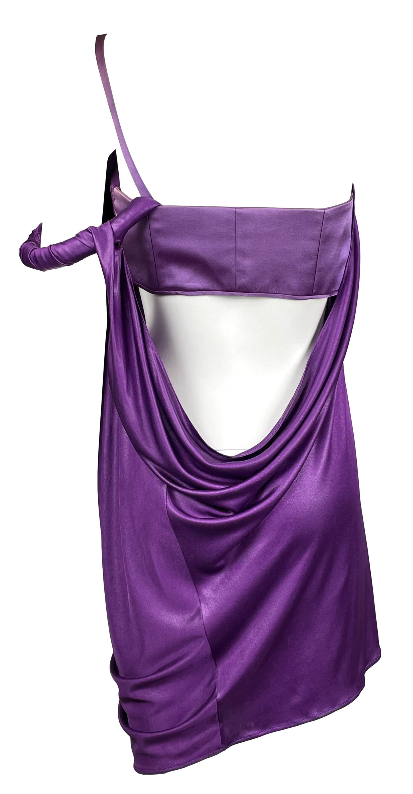 S/S 2007 John Galliano Runway Purple Grecian One Shoulder Cut-Out Mini Dress