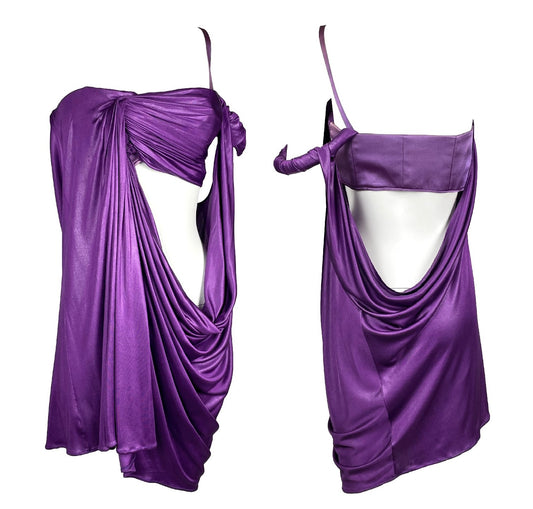 S/S 2007 John Galliano Runway Purple Grecian One Shoulder Cut-Out Mini Dress