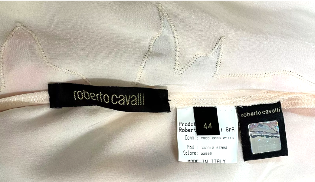 S/S 2007 Roberto Cavalli Chinoiserie Floral Ivory Silk Kimono Style Long Sleeve Gown Dress w Train