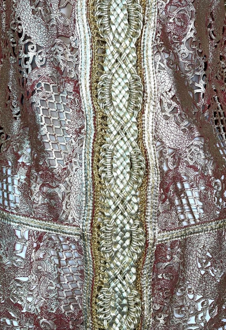NWT S/S 2007 Roberto Cavalli Runway Chinoiserie Dragon Gold & Red Leather Maxi Dress Coat & Metal Jeweled Belt