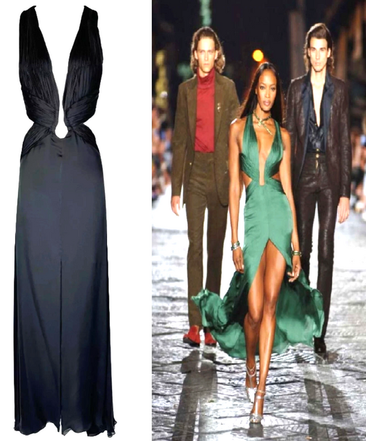S/S 2007 Roberto Cavalli Runway Black Plunging 1970's Style Cut-Out Maxi Dress