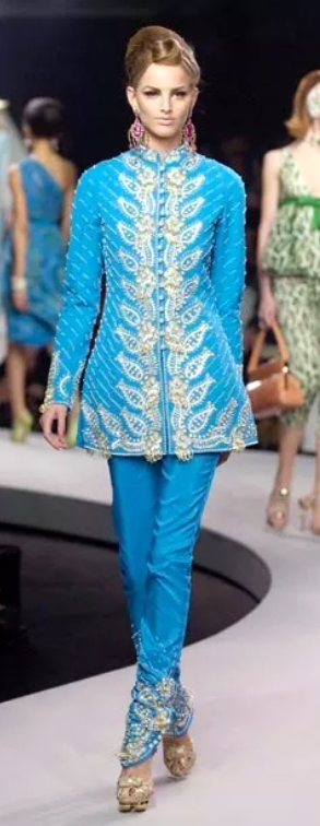 NWT Cruise 2008 Christian Dior by John Galliano Runway Blue Raj Beaded Embellished Dress Jacket