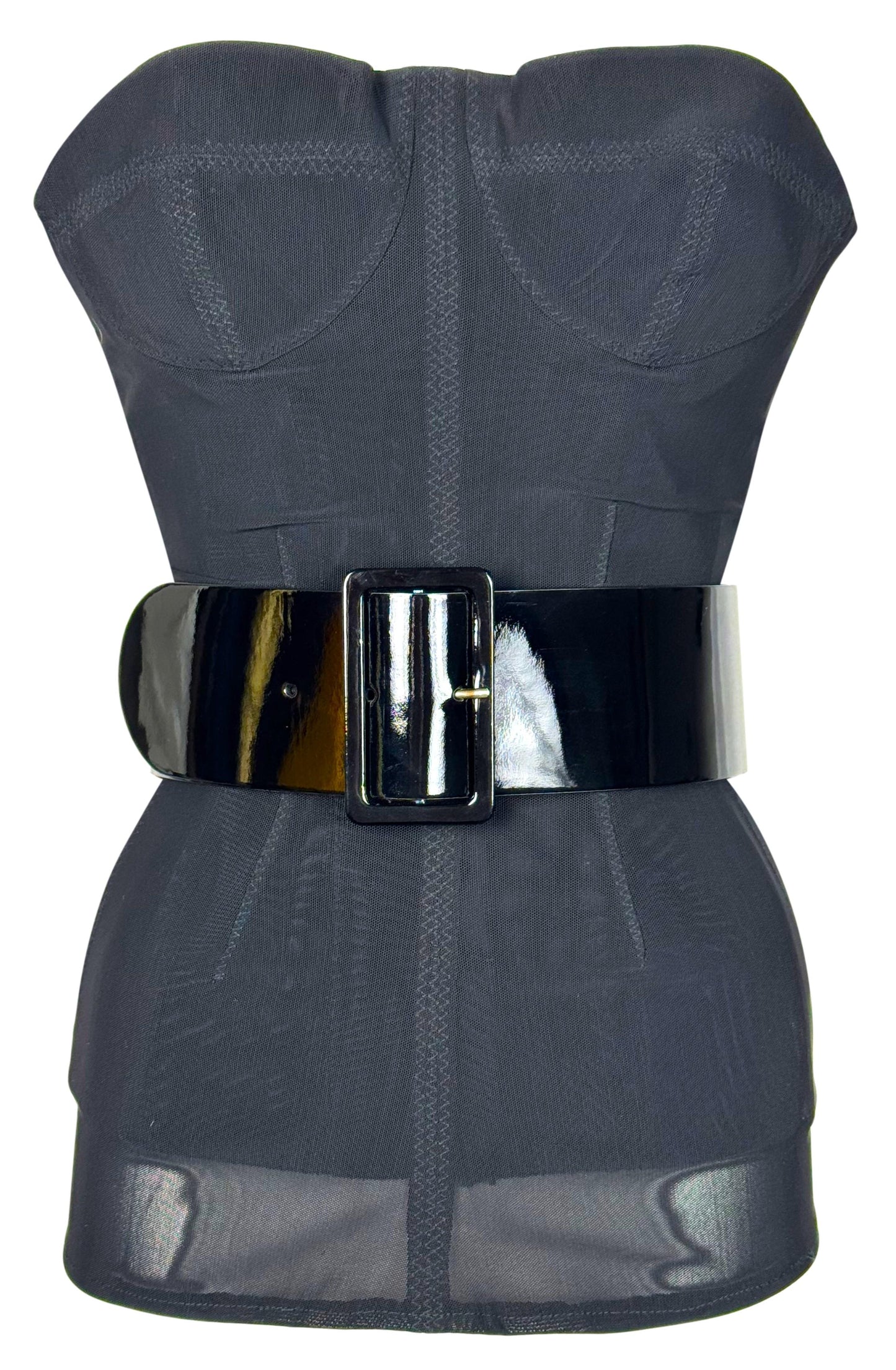 F/W 2008 Christian Dior by John Galliano Haute Couture Runway 1950's Pin-Up Style Black Mesh Bustier Corset Top