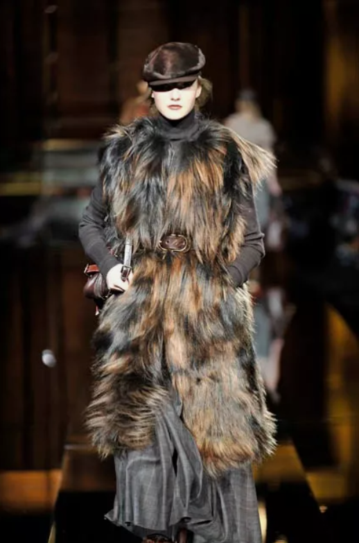 F/W 2008 Dolce & Gabbana Runway Brown Shaggy Fur Long Vest Coat