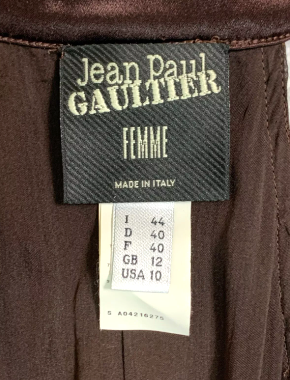 F/W 2008 Jean Paul Gaultier Runway Brown Satin Plunging Wrap Gown Dress