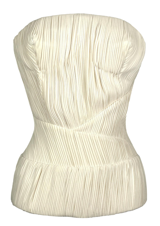 S 2008 Balenciaga by Nicolas Ghesquière Ivory Pleated Cone Bra Wasp Waist Bustier Bust