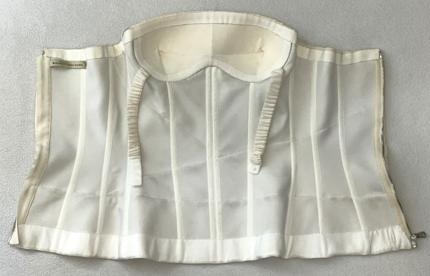 S 2008 Balenciaga by Nicolas Ghesquière Ivory Pleated Cone Bra Wasp Waist Bustier Bust