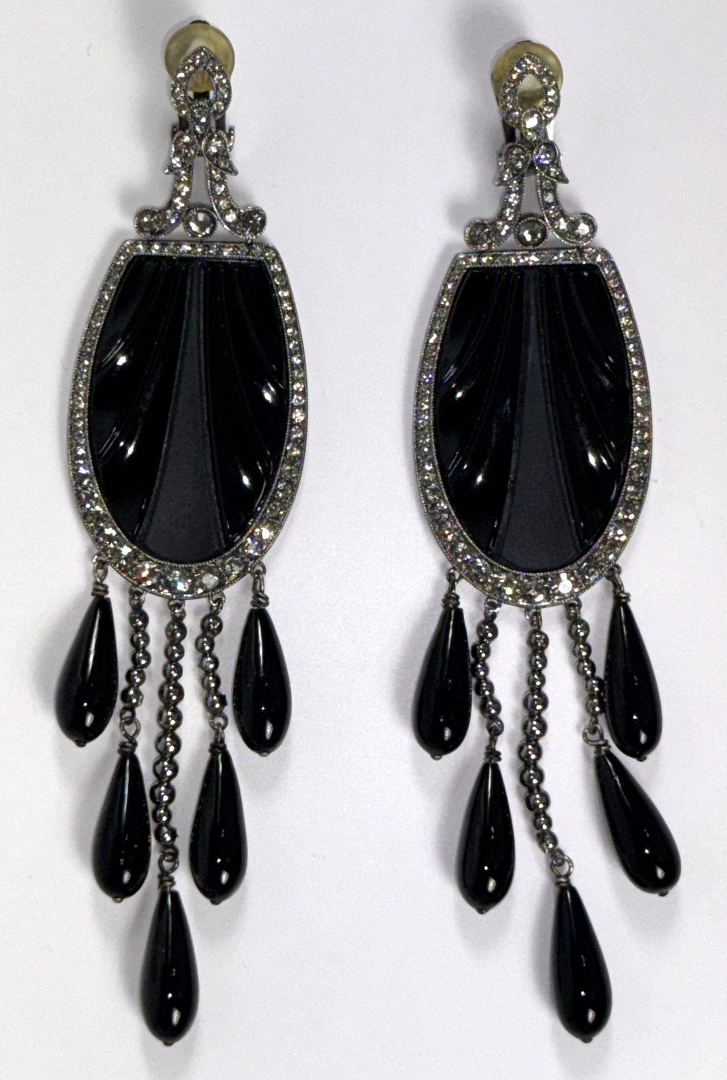 S/S 2008 Christian Dior by John Galliano Runway 20's Art Deco Style Large Onyx Earrings & Ring Set