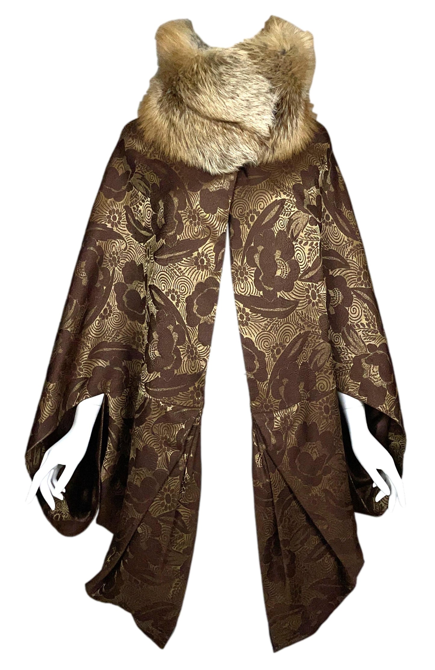 S/S 2008 Christian Dior by John Galliano Runway Gold & Brown Poiret 20's Style Cape Coat w Fox Fur