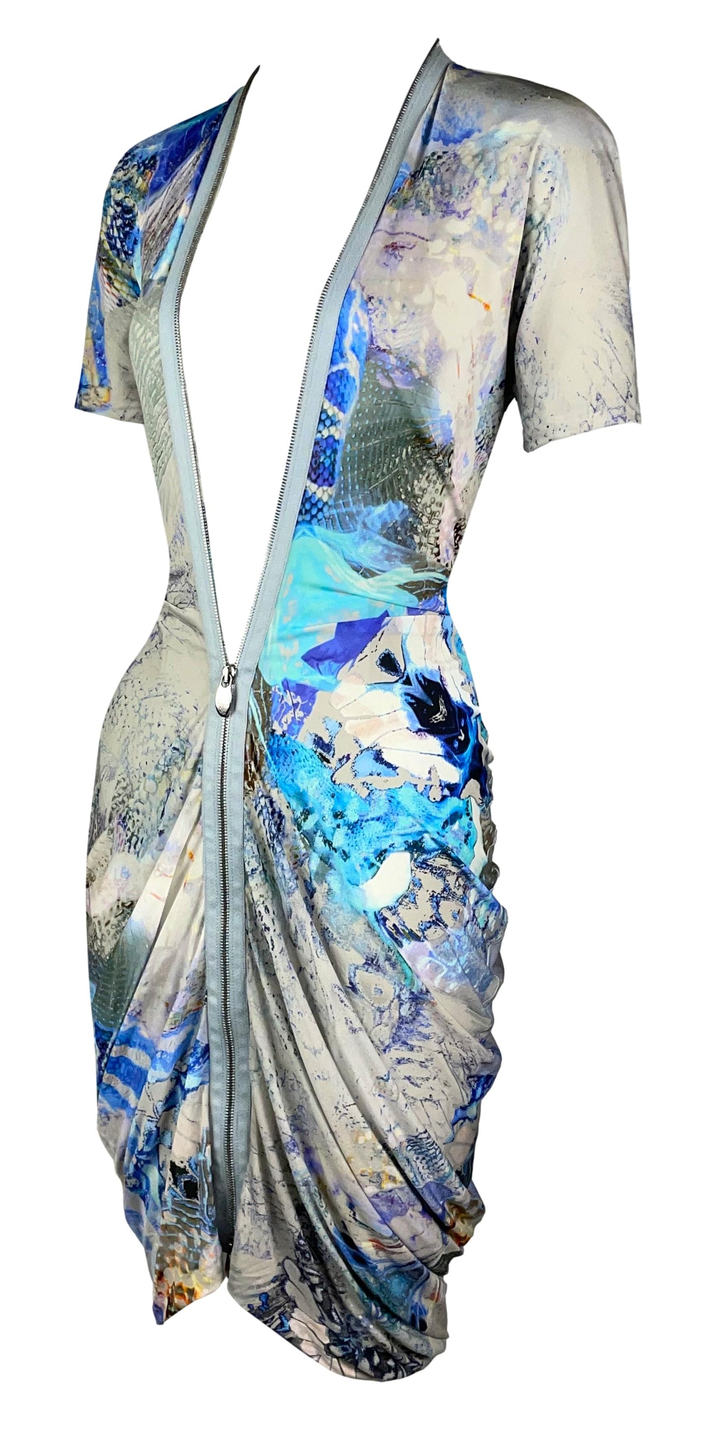 S/S 2010 Alexander McQueen Plato's Atlantis Plunging Zip-Up Ruched Mini Dress
