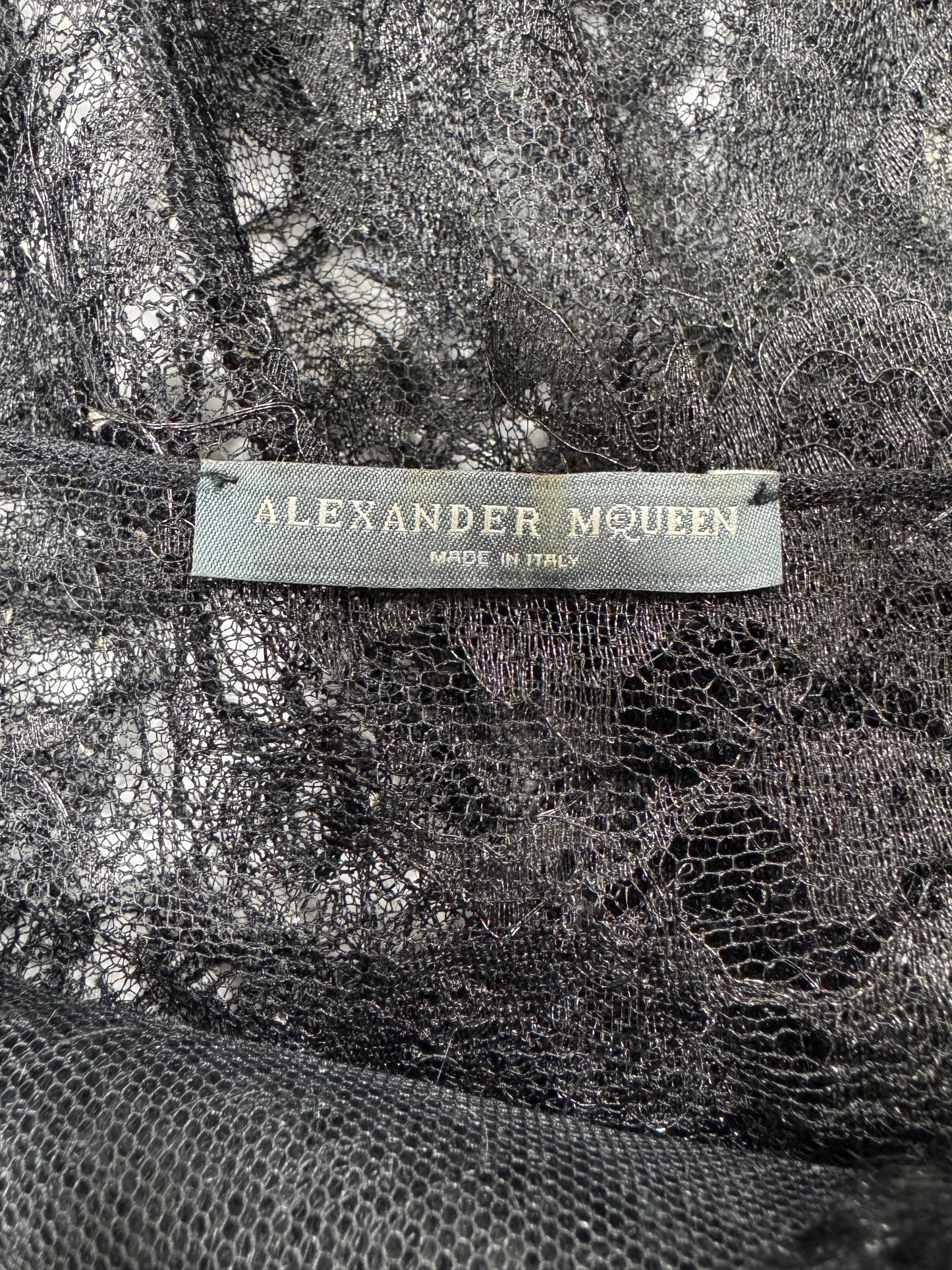 2009 Alexander McQueen RARE Sheer Black Lace Victorian Goth Fur Trim Gown Dress