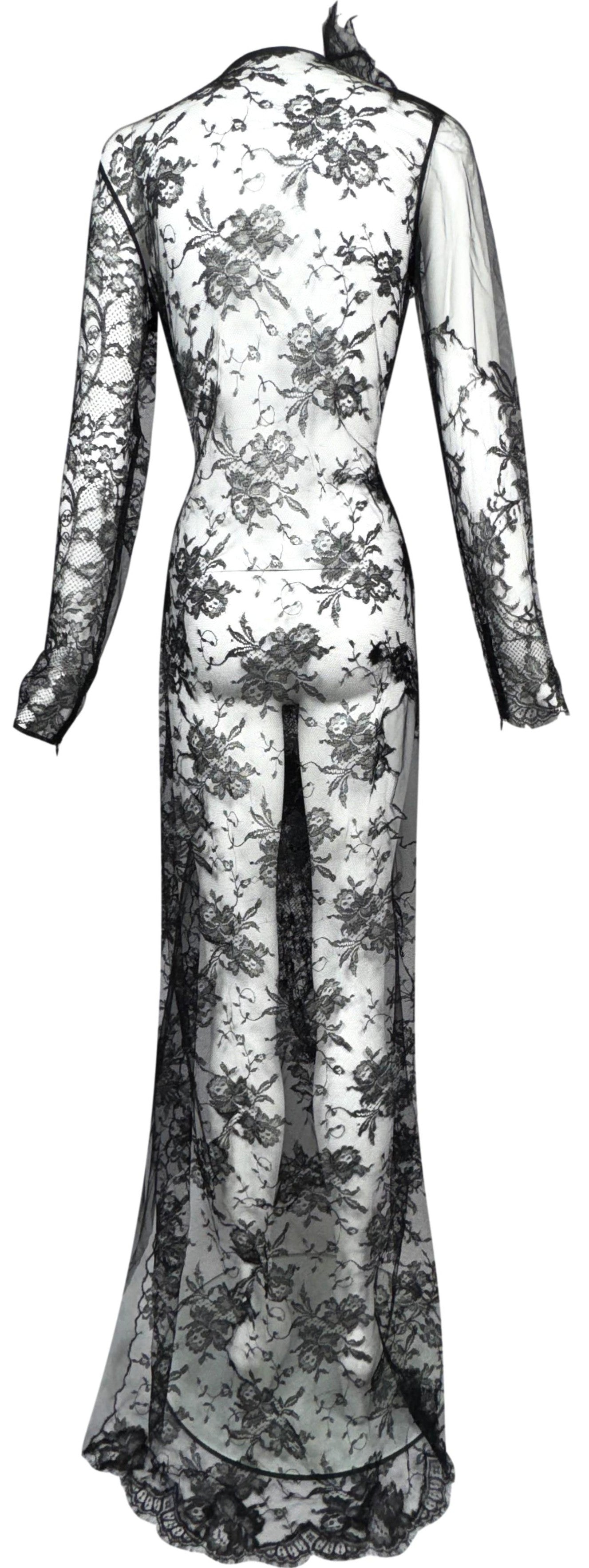2009 Alexander McQueen RARE Sheer Black Lace Victorian Goth Fur Trim Gown Dress