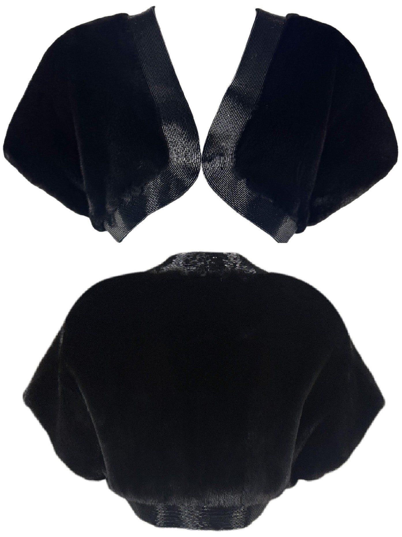 F/W 2009 Christian Dior x John Galliano 1940's Old Hollywood Style Black Beaded Mink Fur Shrug Cropped Jacket
