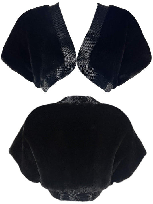 F/W 2009 Christian Dior x John Galliano 1940's Old Hollywood Style Black Beaded Mink Fur Shrug Cropped Jacket