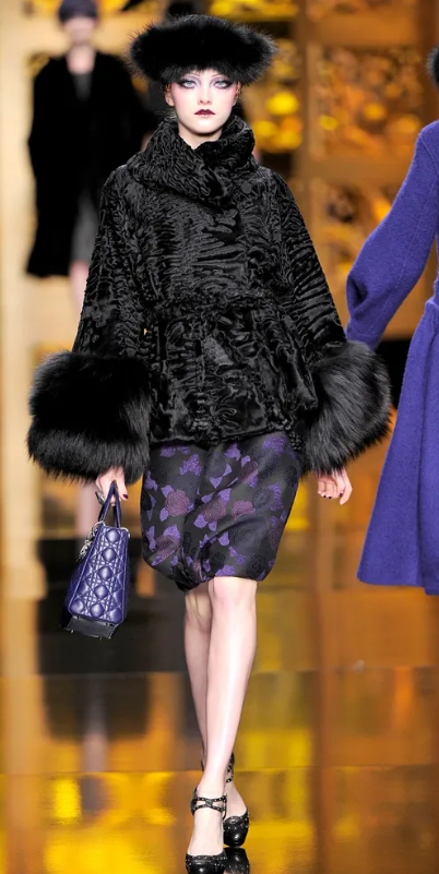 F/W 2009 Christian Dior x John Galliano Lamb & Fox Fur Kimono Sleeve Swing Coat Jacket