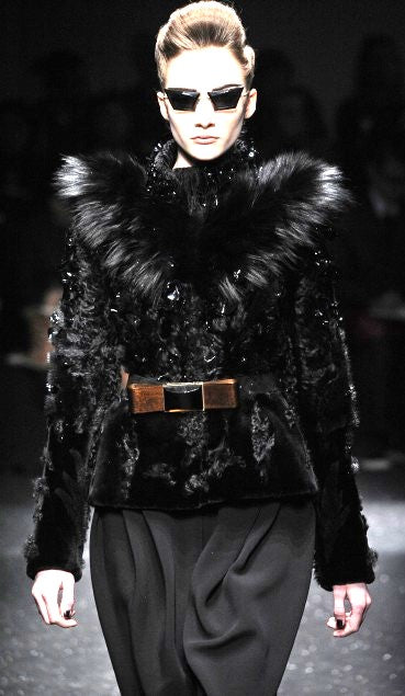 F/W 2009 Gianfranco Ferre Runway Black Mixed Media Mink Fox & Lamb Fur Avant Garde High Shoulder Jacket