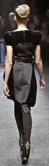 F/W 2009 Gianfranco Ferre Runway Sexy Tall Knee High Suede Leather Boots w Art Deco Style Wood & Resin Victorian Heels