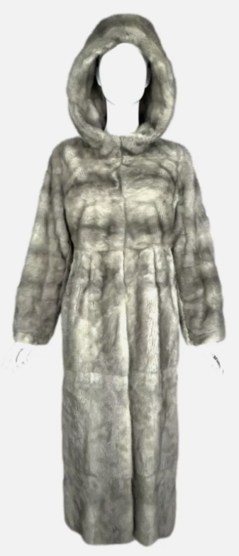F/W 2009 Valentino Silver Gray Mink Fur Hooded Full Length Long Coat