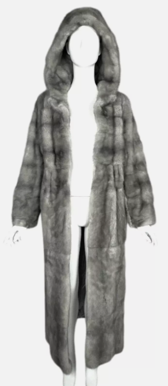 F/W 2009 Valentino Silver Gray Mink Fur Hooded Full Length Long Coat