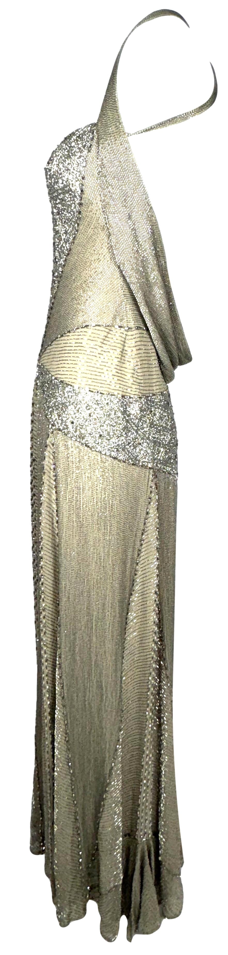 2009 Gianfranco Ferre 1940's Style Fully Beaded Old Hollywood Halter Maxi Gown Dress