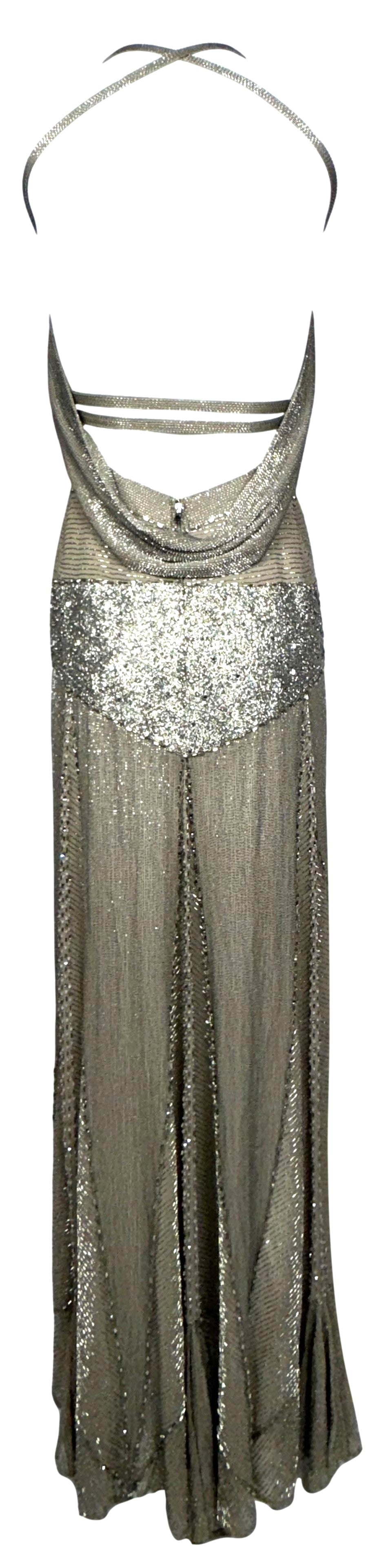 2009 Gianfranco Ferre 1940's Style Fully Beaded Old Hollywood Halter Maxi Gown Dress