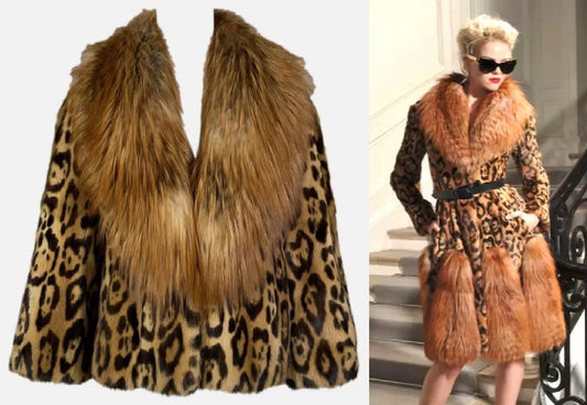 P/F 2009 Christian Dior by John Galliano Jaguar Print Weasel & Fox Fur MOD Short Coat Jacket