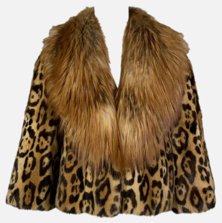 P/F 2009 Christian Dior by John Galliano Jaguar Print Weasel & Fox Fur MOD Short Coat Jacket