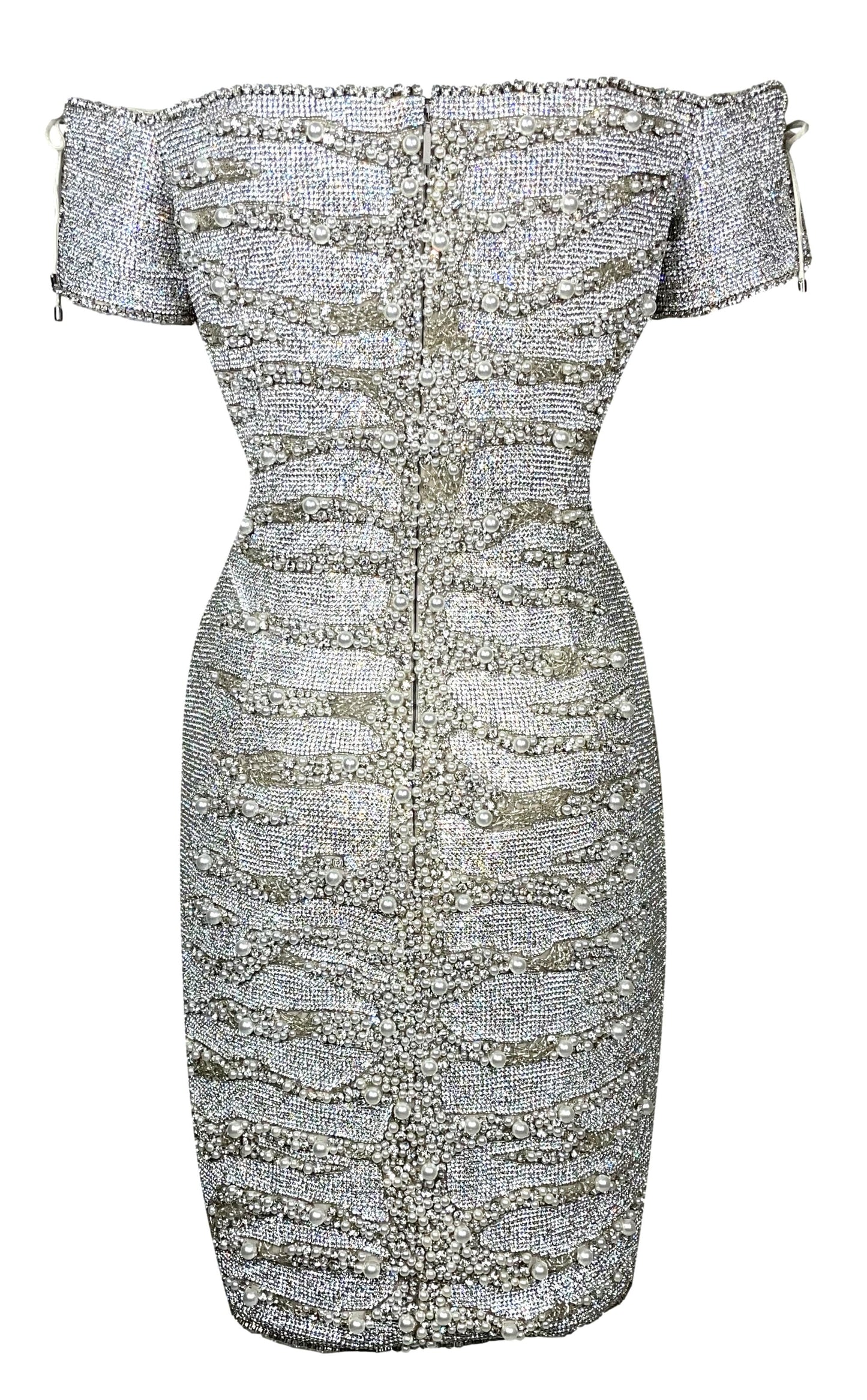 Roberto Cavalli Couture Numbered Crystal Chainmail Beaded Corset Off Shoulder Mini Dress