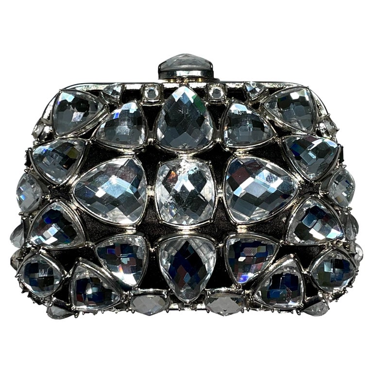 2010 Christian Dior by John Galliano Limited Edition Silver Crystal Minaudiere Clutch Handbag